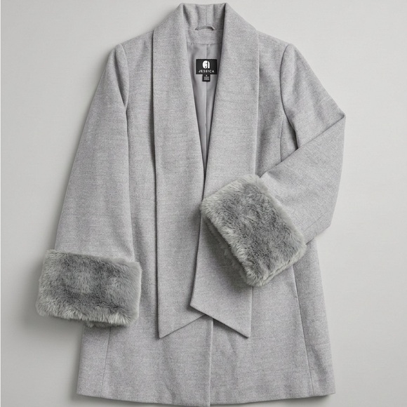 Jessica Other - Jessica Light Gray Plush-Cuff Shawl Collar Robe Jacket
